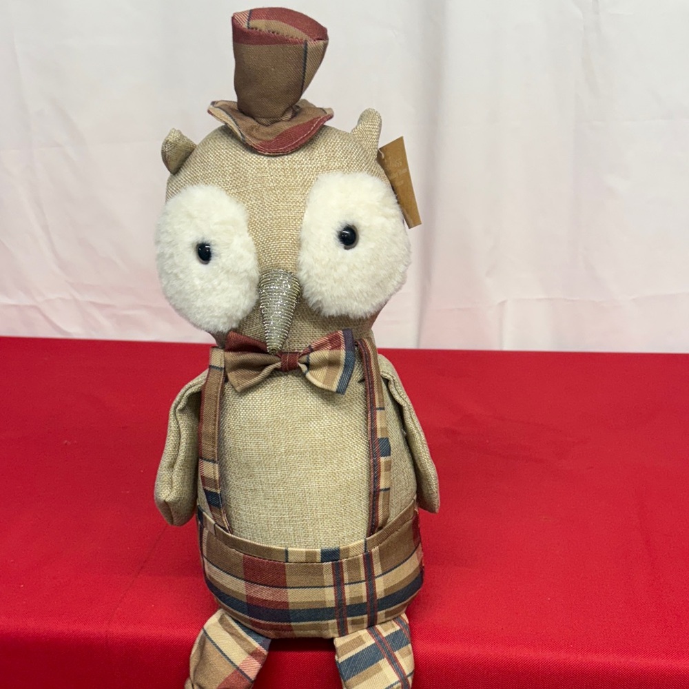 Loving Kindness Beanbag bottom Shelf sitter Plaid Owl Plush Toy with Bow Tie 21" - Picture 2 of 4